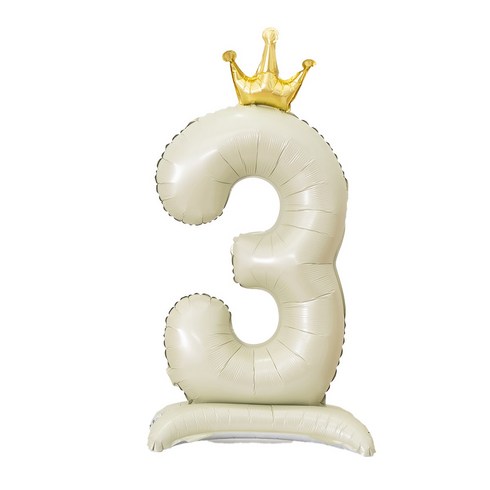 올리브파티 생일 스탠딩 왕관 은박 숫자 풍선 베이지, 1개, 숫자3