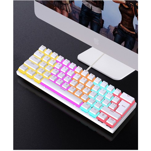 비디오 게임기기계식 키보드 심플 61버튼 푸딩키 캡 청축플러그 발광 기계식 키보드, [화이트]61키푸딩키캡, 하나, 하나