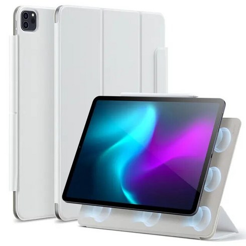 산리오 필통 ESR iPad Pro 11 자기 스마트 케이스 Trifold 스탠드 커버 12.9 리바운드, [03] White