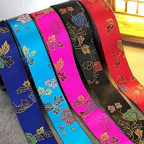 2024년 가성비 최고 명절상품권 - 도매 10마) 25mm 전통무늬 매화 한복 원단 리본 외국인 선물 포장 답례품 떡포장 포장리본 봉투장식