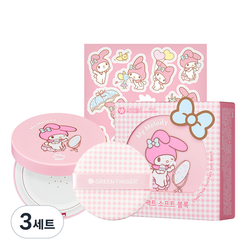 그린핑거 촉촉 선팩트 소프트 블록 마이멜로디 에디션 SPF 50+ PA++++ 16g + 마이멜로디 스티커 세트 3세트
