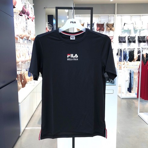[휠라언더웨어] FILA 휠라 리사이클 리니어티 반팔 티셔츠 (BLK) 기능성 소재의 남자 라운드 반팔 티셔츠