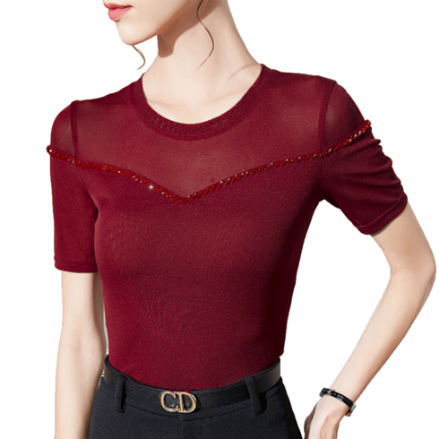 여성 스판 시스루 섹시 티셔츠 댄스복 상의 Women's T-shirt