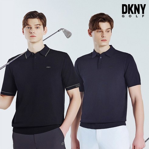 DKNY GOLF 24SS 여성 라운드 썸머 니트 2종  스카프 1종 - [DKNY GOLF] 쿨 니트 카라 반팔 티셔츠 남성 1+1 세트