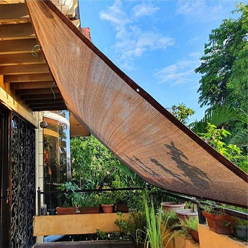 테라스가림막 - 차광막 90% 옥상 햇빛가림 튼튼한 차광 그늘막 4면봉재, 갈색