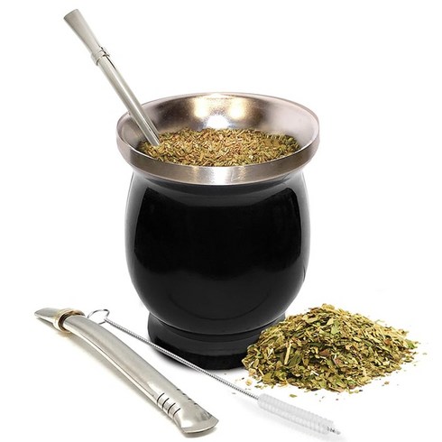 2023년 가성비 최고 마테차컵 - 아르헨티나 전통마테찻잔 이중벽 260ml Yerba Mate 조롱박 티 컵 스테인레스 스틸 이중벽 찻잔 세트 전통, 03 Black, 1개