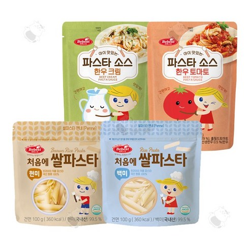 베베스트쌀파스타 - 베베스트 처음에 쌀파스타 2종+아이 맛있는 파스타 소스 2종(한우 크림 & 한우 토마토), 1개