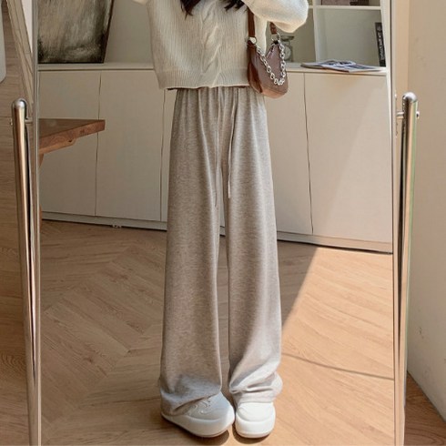 우아글로벌 봄 허리밴딩 골지 니트 와이드팬츠