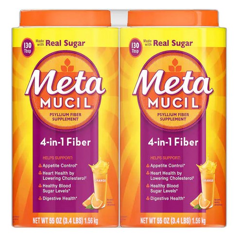 metarise - 메타무실 식이섬유 보충제 오렌지 리얼슈가 Metamucil Fiber Supplement Orange 1.56kg x 2통 260회분, 2개