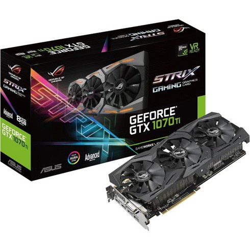 ASUS ROG Strix GeForce GTX 1070 Ti 8GB GDDR5 고급 에디션 VR 준비 DP HDMI DVI 게이밍 그래픽 카드 ROGSTRIXGTX1070TI, ROG STRIX GTX 1070 TI_GTX 1070, 1개