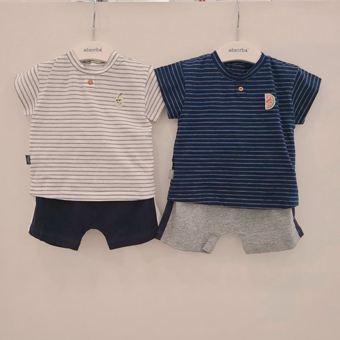 압소바 - 압소바 중계점 # 백일 돌 데일리 상하 스트라이프 배색 바지 상하