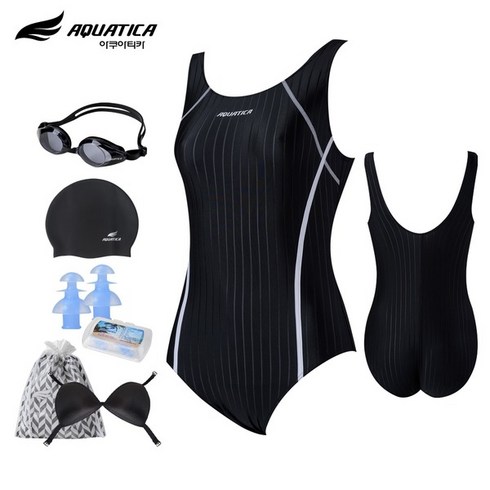 아쿠아티카 여성용 원피스 수영복 + 일반용수경 6종세트