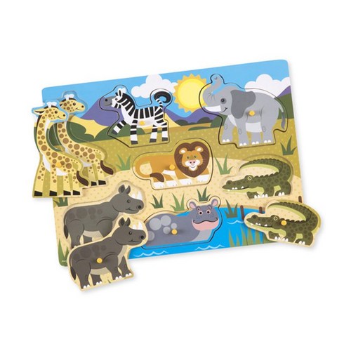 Melissa&Doug [멜리사앤더그] 사파리 꼭지퍼즐, 1개