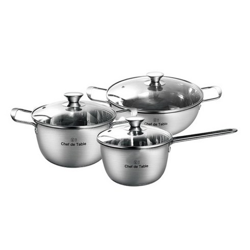 Chef de Table IH 인덕션 스텐 냄비 3종세트 편수18cm+양수20cm+전골26cm (인덕션 포함 모든 열원 사용 가능 3중바닥 고강도 스텐 인덕션 겸용 냄비), 1개