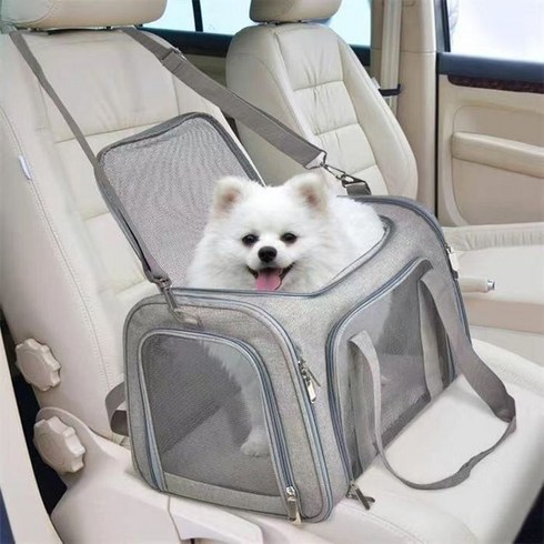 고양이 이동장 강아지 이동가방 삼면통풍 반려동물 이동가방+이너쿠션, 그레이, 1개