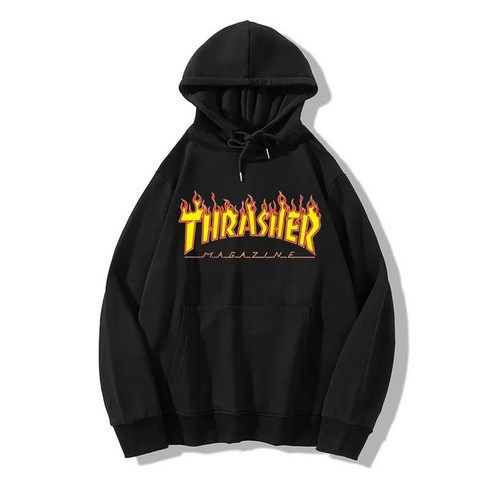 Thrasher FLAME LOGO 트레셔 불꽃 로고 플레임 후드티 검정색