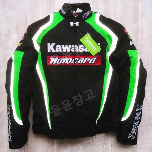 가와사키 KAWASAKI 로고 오토바이 사계절 레이싱 투어링 라이딩 다용도 메쉬 슈트 자켓, XL