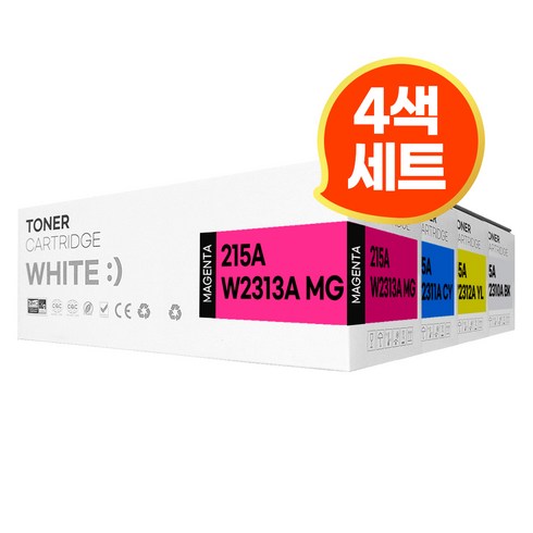 HP 215A 재생 토너 W2310A W2311A W2312A W2313A M155a M155nw M182n M183fw, 1개, 4색 세트