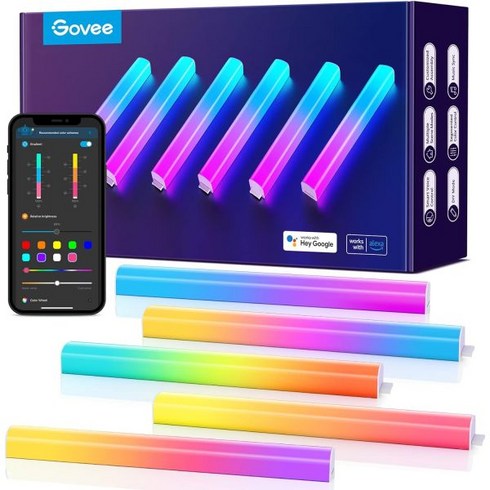고비 Govee Glide LED 벽 스마트 조명 RGBIC 게임 룸 실내 장식 라이트바 6개, 6 Pcs