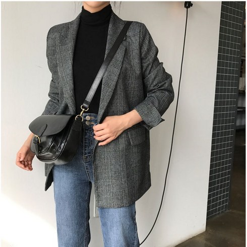 나도퀸 비알레 체크무늬 봄가을 자켓