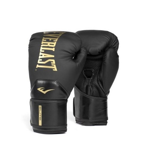 Everlast Elite 복싱 글러브 2개(블랙/골드 473.2ml(16온스)), 블랙/골드