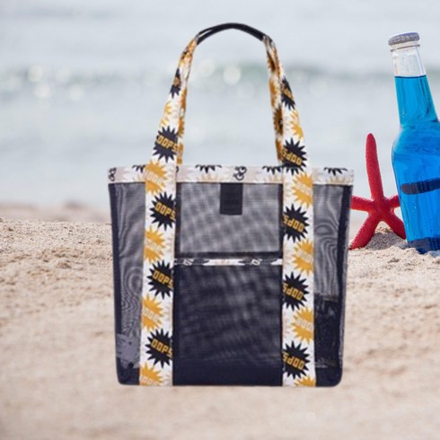 로켓모모 메쉬수영장가방 여행 물빠짐 비치백, 블랙