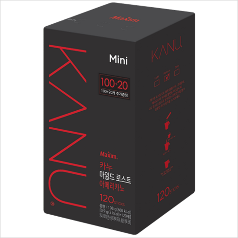 맥심 카누미니마일드100T+20T 원두커피믹스, 0.9g, 120개입, 1개