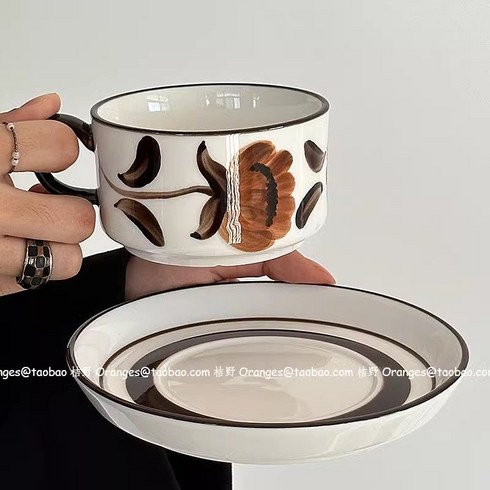 아라비아 핀란드 루이자 카페 북유럽 식기 커피잔 가정용 선물 컵앤소서, 7. 갈색 아네모네 커피 컵 세트 250ml