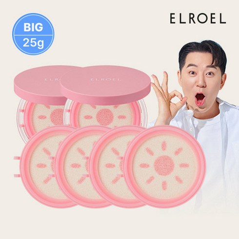 테선쿠션 - 엘로엘 핑크 톤업 빅 선쿠션 본품 25g x 2개 + 리필4개_ELROEL, 1개