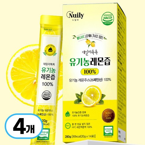 마이 톡톡 레몬즙 - 데일리톡톡 첨가물없는 유기농 NFC 레몬 착즙 레몬즙 스페인산 지중해 레몬주스 100% 착즙액, 4개, 280g