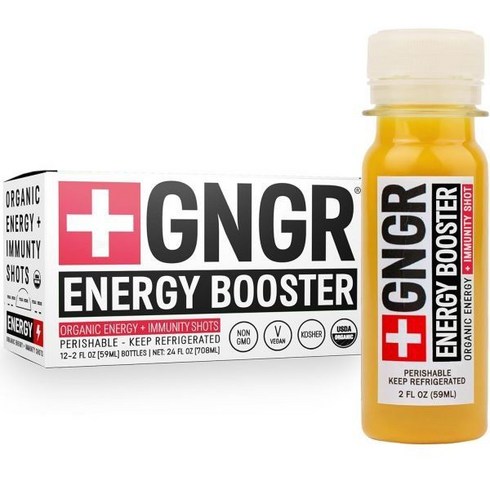 GNGR 진저샷 에너지 부스터 2oz 12개 1팩, Energy Booster, 2 Fl Oz (Pack of 12)