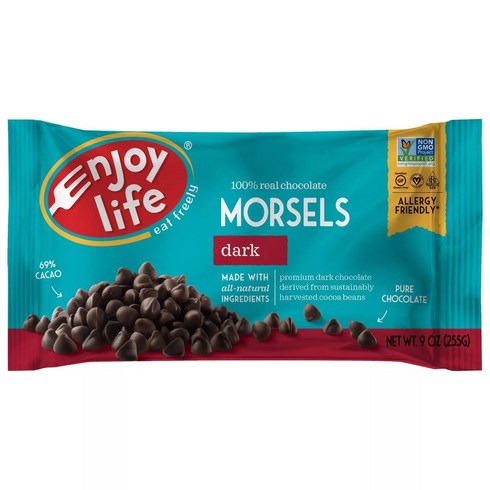 엔조이라이프 모르셀 다크 초콜릿 레귤러 사이즈 글루텐 프리 비건 올 내추럴, 255g, 1개