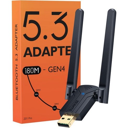 ZEXMTE PC용 장거리 블루투스 5.3 어댑터 데스크톱 노트북 프린터 키보드 마우스 헤드셋 Windows 8/10/11 호환플러그 앤 플레이용 590FT/180M USB 동, Black