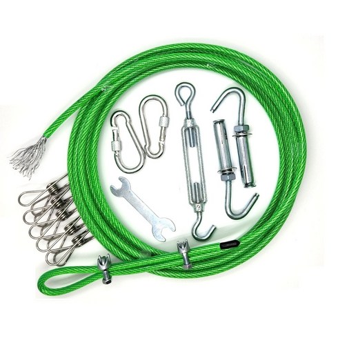 아이와이어 빨래줄 야외 이불 빨랫줄 강력 코팅 와이어 캠핑 실외 집게 세트, 4mm-3M
