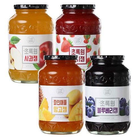 마녀잼 - 초록원 블루베리잼 +딸기잼 +사과잼 +파인애플망고잼 (4KG), 4kg, 1개