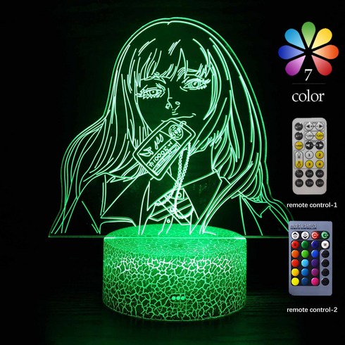 Kakegurui - 강박 도박꾼 책상 램프 아크릴 램프 TLAgo 3D 착시 램프 생일 선물 LED 야간 조명 7 색 원격 제어, MY-2043, 원격 균열-2