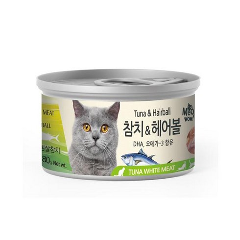 미우와우 고양이 흰살 참치캔 80g 24개 세트 (6종 콤보/ 맛선택), 흰살 참치&헤어볼