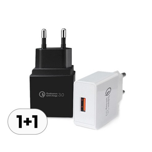 1+1 퀵차지 3.0 고속 충전기 어댑터 세트 초고속 usb 충전, R99038C(블랙, 2개