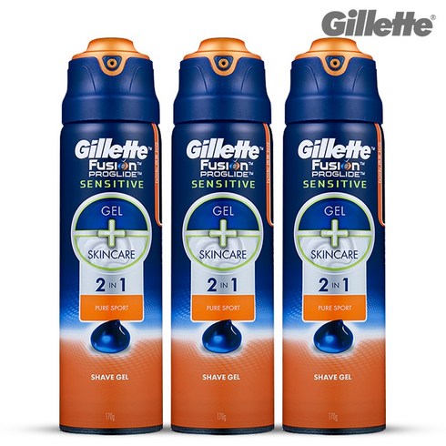 질레트 센서티브 2 in 1 퓨어스포츠 듀오팩 쉐이빙 젤, 3개, 170g