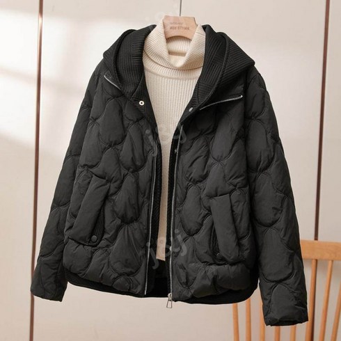 2023년 가성비 최고 웰론경량패딩 - 여성 후드 누빔 경량 숏 패딩 자켓 데일리 웰론 패딩 점퍼 겨울 아우터 루즈핏