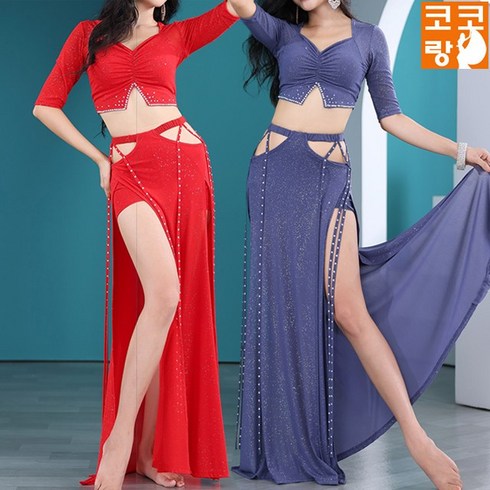 주비 밸리댄스복 라인 밸리복 세트 공연복 벨리복, M, 블루