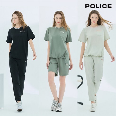 여성 우븐 베스트 셋업 3종 - [24SS][POLICE] 폴리스 여성 썸머 셋업 3종 (티셔츠+조거팬츠+하프팬츠)