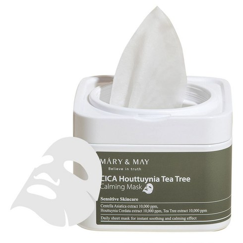 Mary&May Cica Houttuynia Tea Tree Calming Mask Pack 시카어성초 티트리 카밍 마리엔메이 마스크팩 30매, 1개