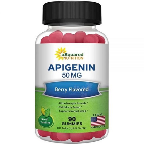 ASquared Nutrition Apigenin 50mg 젤리 - 수면을 위한 아피제닌 보충제 캡슐 알약 파우더 및 차의 천연 추출물 대체품