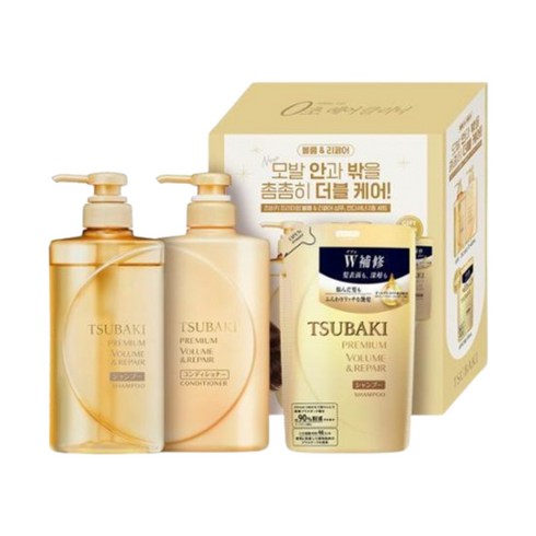츠바 - 츠바키 프리미엄 볼륨 & 리페어 샴푸 + 컨디셔너 세트 + 샴푸리필 330ml, 1세트