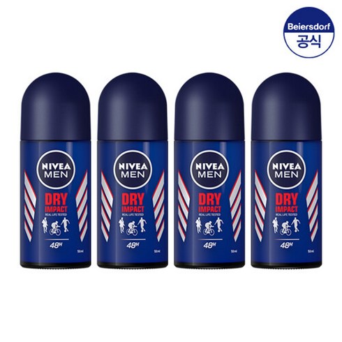 2023년 가성비 최고 니베아데오드란트 - 니베아 맨 데오드란트 롤온 드라이 임팩트 50ml X 4개