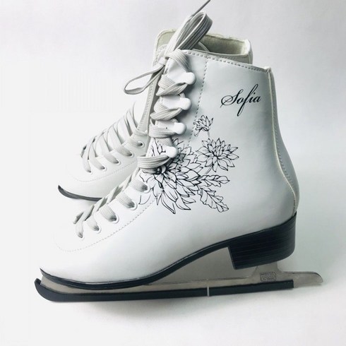 피겨화 신발 성인 초보용 피겨스케이팅, 240, 흰색 모란 꽃무늬 아이스 나이프 신발