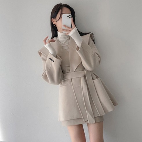 2023년 가성비 최고 키작녀핸드메이드코트 - 빅카라 모직코트 숏 아프 싱글 세일러 핸드메이드 가을 겨울 키작녀 후드 블랙 당일출고배송