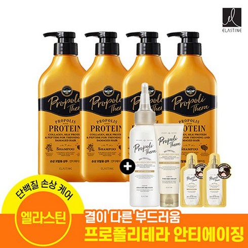 엘지생활건강 프로폴리테라 안티에이징 손상모발용 샴푸 500mlx4개+고영양 샴푸 50ml+앰플 트릿 100ml+샤섀x2매, 단일옵션