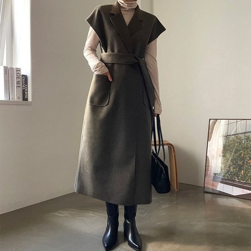 2023년 가성비 최고 핸드메이드베스트 - 트렌치 모직 조끼 울 여성 롱베스트